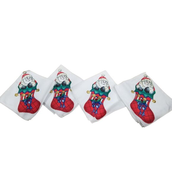 Vintage Christmas Kitchen Towels & Napkins Set With Santa Stocking Design - Picture 2 of 6